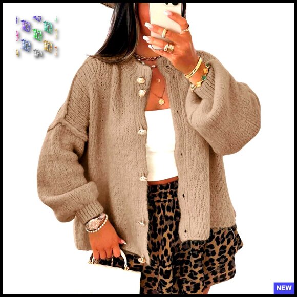 Oversized Knit Cardigan Button Up Long Sleeve Chunky Cable Cozy Fall Outwear